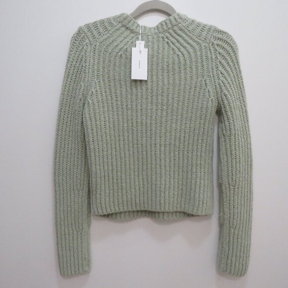 VINCE Crimped Cotton Crew Neck Sweater in White Jade Cropped Minimal Size XS NWT - Picture 9 of 14